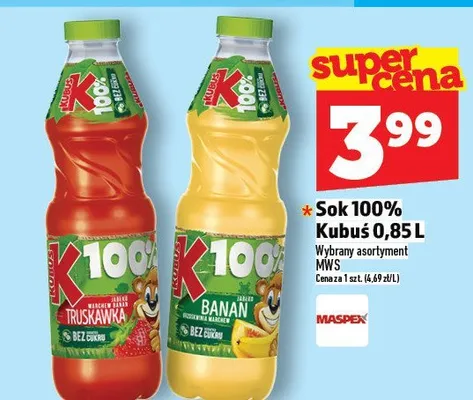 Sok 100% Kubuś 0,85L promocja w TOPAZ