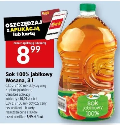 Sok 100% jabłkowy Wosana, 3 l promocja w Twój Market