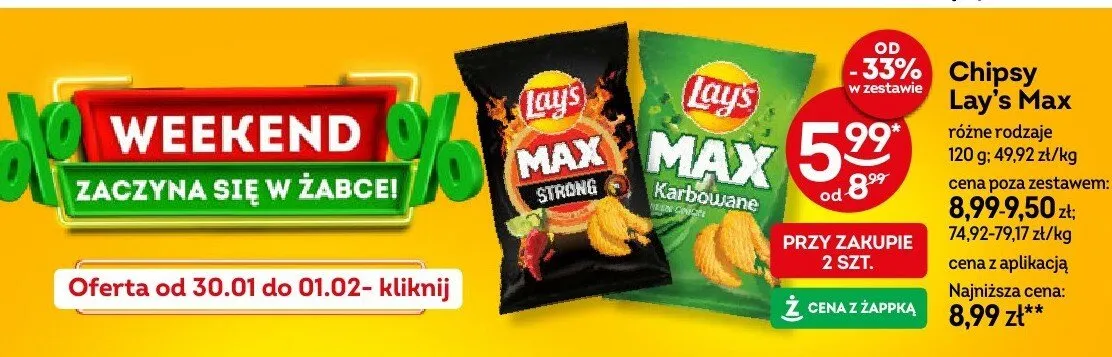 Chipsy Lay's Max różne rodzaje promocja w Żabka