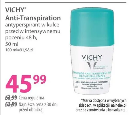 Antyperspirant Deo-Transpiration Vichy promocja w Hebe