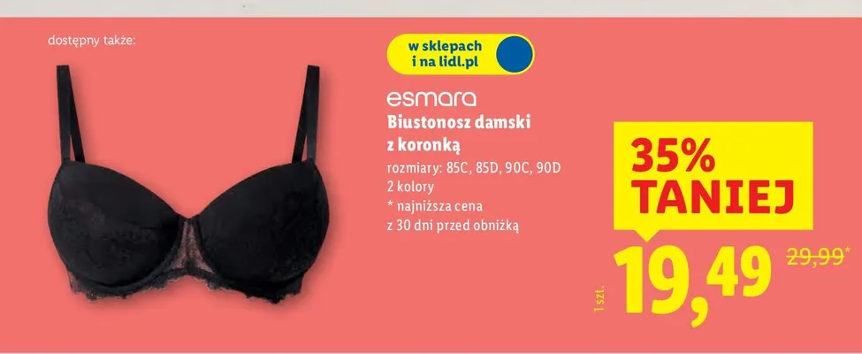 Biustonosz damski z koronką Esmara promocja w Lidl