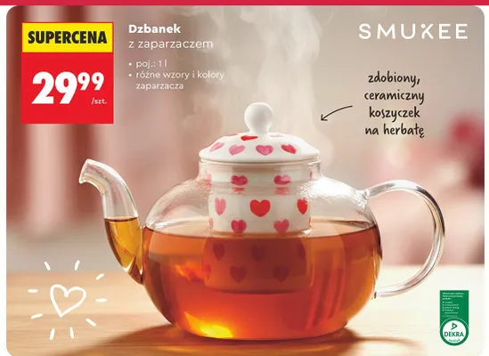 Dzbanek z zaparzaczem SMUKEE różne wzory i kolory promocja w Biedronka