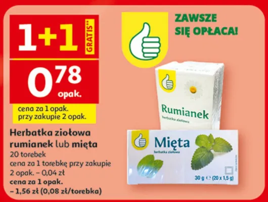 Herbatka ziołowa rumianek lub mięta promocja w Auchan