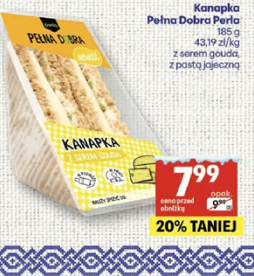 Kanapka Pełna Dobra Perla z serem gouda, z pastą jajeczną 185 g promocja w Delikatesy Centrum