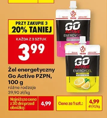 Żel energetyczny PZPN, 100 g, różne rodzaje Go Active promocja w Biedronka