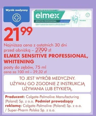 Pasty do zębów ELMEX SENSITIVE PROFESSIONAL, WHITENING, 75 ml promocja w Super-Pharm