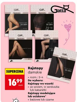 Rajstopy damskie we wzorki ze szwem, w serduszka lub kabaretki promocja w Biedronka