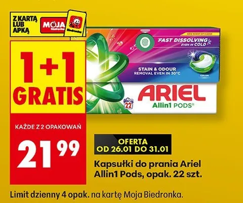 Kapsułki do prania Ariel Allin1 Pods opak. 22 szt. promocja w Biedronka