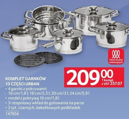 Komplet garnków 13 części URBAN Selgros promocja w Selgros