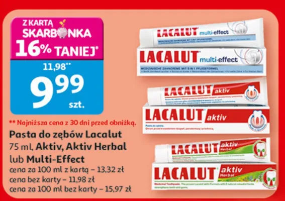 Pasta do zębów Lacalut 75 ml Aktiv, Aktiv Herbal lub Multi-Effect promocja