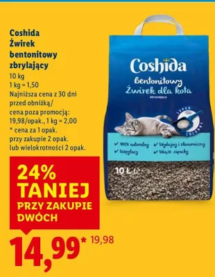 Żwirek bentonitowy zbrylający dla kota 10 kg promocja w Lidl