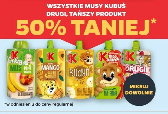 Wszystkie musy owocowe Kubuś DRUGI -50% promocja w Netto
