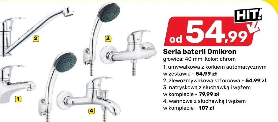 Bateria wannowa z słuchawką i wężem w komplecie Omikron promocja w Bricomarche