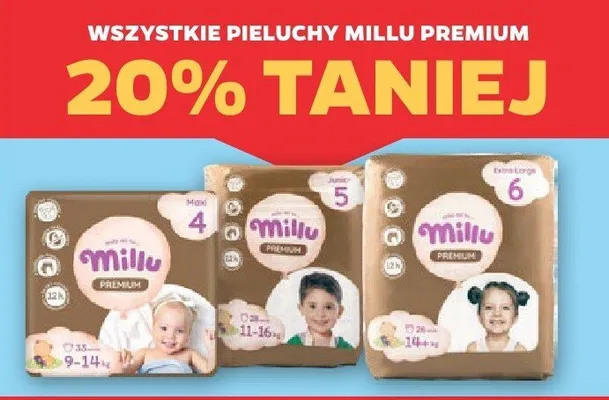 Wszstkie pieluchy Millu Premium -20% promocja w Netto