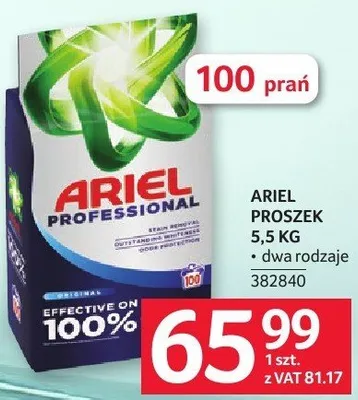 Proszek do prania Ariel Professional 100% 5,5 kg dwa rodzaje promocja w Selgros