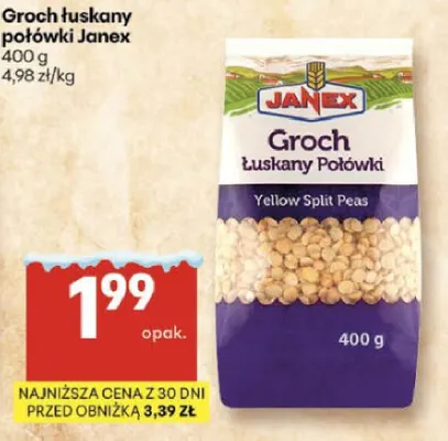 Groch łuskany połówki Janex promocja w Delikatesy Centrum