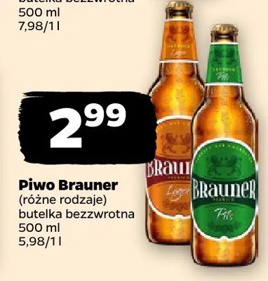 Piwo Brauner, różne rodzaje 500 ml promocja w Netto