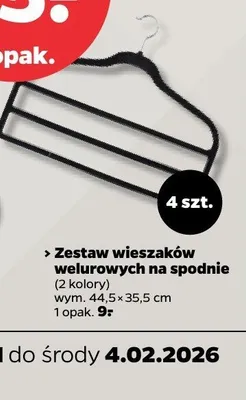 Zestaw wieszaków welurowych na spodnie (2 kolory) wym. 44.5×35.5 cm, 4 szt. promocja w Netto