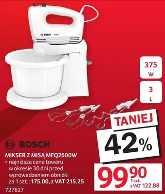 Mikser z misą Bosch MFQ2600W promocja w Selgros