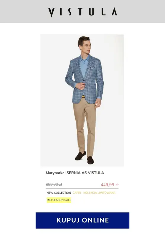 Vistula - gazetka promocyjna Od 399,99 zł marynarki męskie od poniedziałku 04.05 do poniedziałku 18.05 - strona 15