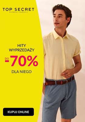 HITY wyprzedaży dla niego - gazetka promocyjna Top Secret | Do -70% Hity wyprzedaży dla niego od czwartku 23.07 do poniedziałku 03.08