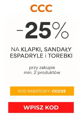HITY wyprzedaży dla niej - gazetka promocyjna CCC | -25% na klapki, sandały, espadryle i torebki od czwartku 23.07 do wtorku 28.07 HITY wyprzedaży dla niej - gazetka promocyjna CCC | -25% na klapki, sandały, espadryle i torebki od czwartku 23.07 do wtorku 28.07