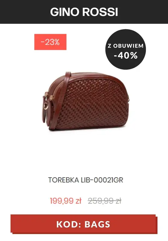 Gino Rossi - gazetka promocyjna -40% na torebki i torby KOD od wtorku 06.07 do poniedziałku 12.07 - strona 5