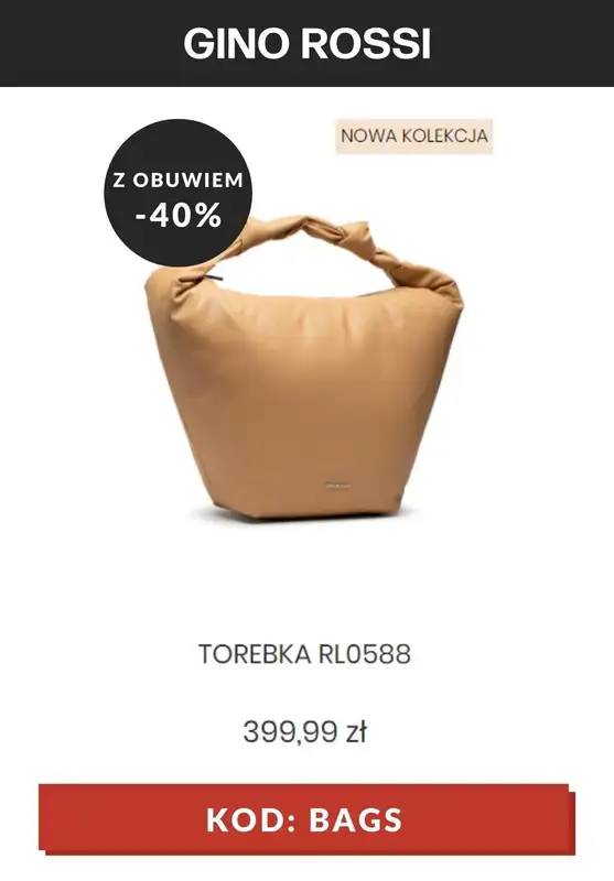 Gino Rossi - gazetka promocyjna -40% na torebki i torby KOD od wtorku 06.07 do poniedziałku 12.07 - strona 9