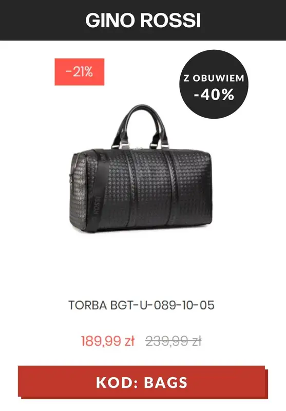 Gino Rossi - gazetka promocyjna -40% na torebki i torby KOD od wtorku 06.07 do poniedziałku 12.07 - strona 13