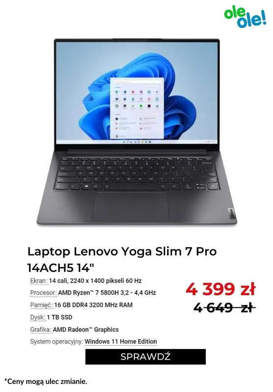 OleOle! - gazetka promocyjna Letnia obniżka do -1000 zł na laptopy od poniedziałku 11.07 do poniedziałku 11.07 - strona 5