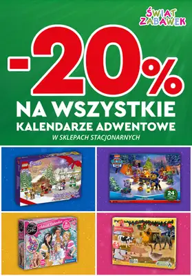 ŚWIAT ZABAWEK - gazetka promocyjna -20% na wszystkie kalendarze adwentowe od poniedziałku 05.12 do soboty 31.12 ŚWIAT ZABAWEK - gazetka promocyjna -20% na wszystkie kalendarze adwentowe od poniedziałku 05.12 do soboty 31.12