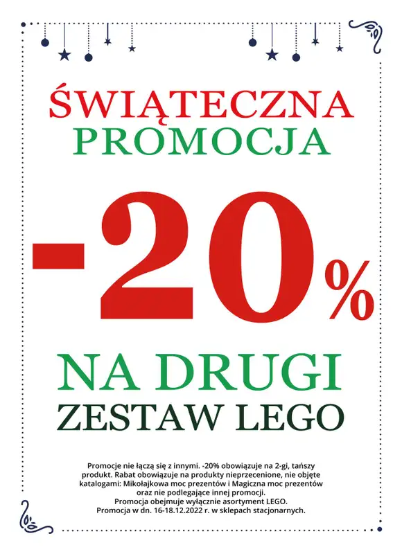 ŚWIAT ZABAWEK - gazetka promocyjna -20 % na drugi tańszy zestaw LEGO. od piątku 16.12 do niedzieli 18.12