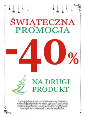 ŚWIAT ZABAWEK - gazetka promocyjna -40 % na drugą tańszą zabawkę od piątku 16.12 do niedzieli 18.12 ŚWIAT ZABAWEK - gazetka promocyjna -40 % na drugą tańszą zabawkę od piątku 16.12 do niedzieli 18.12