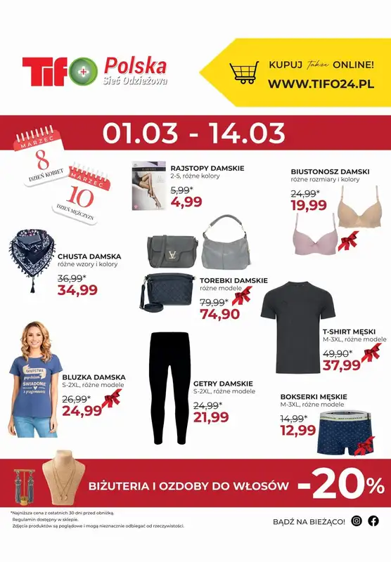 Tifo Polska Sieć Odzieżowa - gazetka promocyjna Promocja plakatowa od środy 01.03 do wtorku 14.03