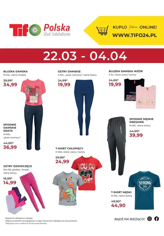 Tifo Polska Sieć Odzieżowa - gazetka promocyjna Promocja plakatowa od środy 22.03 do wtorku 04.04