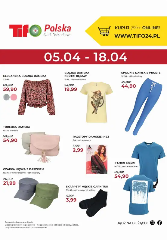 Tifo Polska Sieć Odzieżowa - gazetka promocyjna Promocja plakatowa od środy 05.04 do wtorku 18.04