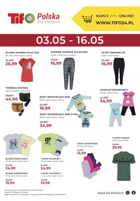 Tifo Polska Sieć Odzieżowa - gazetka promocyjna Promocja plakatowa od czwartku 04.05 do wtorku 16.05