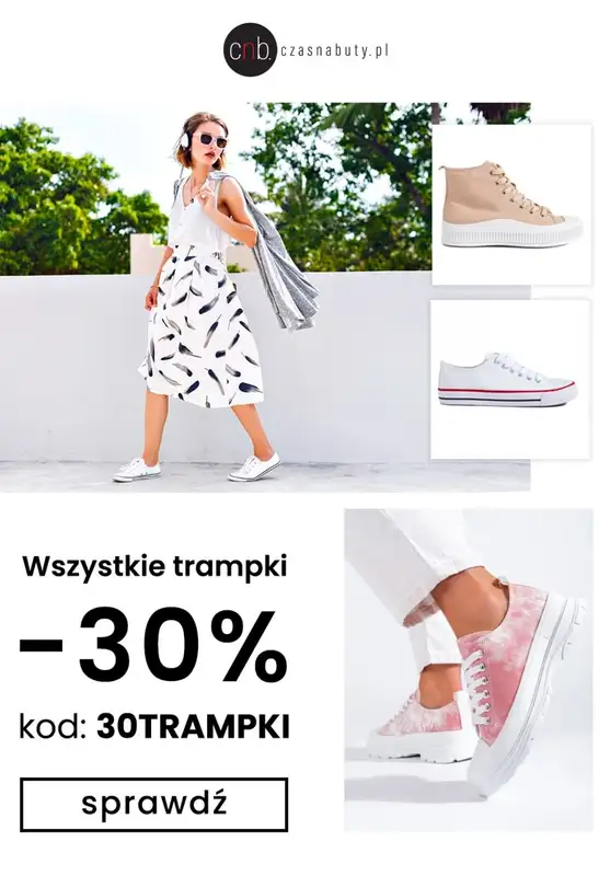 Czasnabuty.pl - gazetka promocyjna -30% na trampki z kodem od środy 02.08 do niedzieli 06.08