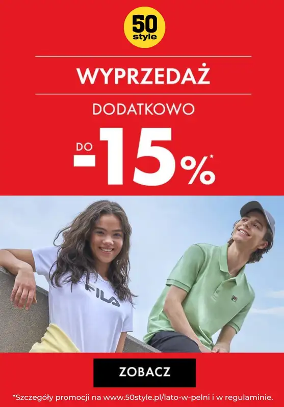 50 style - gazetka promocyjna Dodatkowe do -15% na wyprzedaż od środy 02.08 do wtorku 08.08
