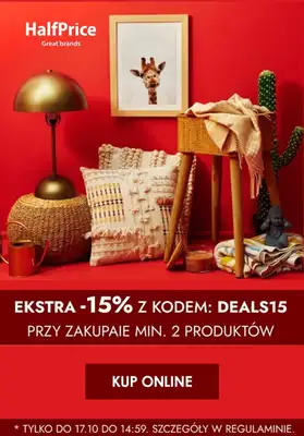HalfPrice - gazetka promocyjna Extra -15% z kodem na produkty do domu od piątku 13.10 do wtorku 17.10