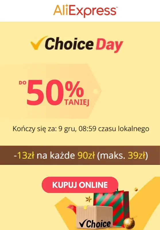 AliExpress - gazetka promocyjna -13 zł na każde 90 zł od wtorku 05.12 do soboty 09.12