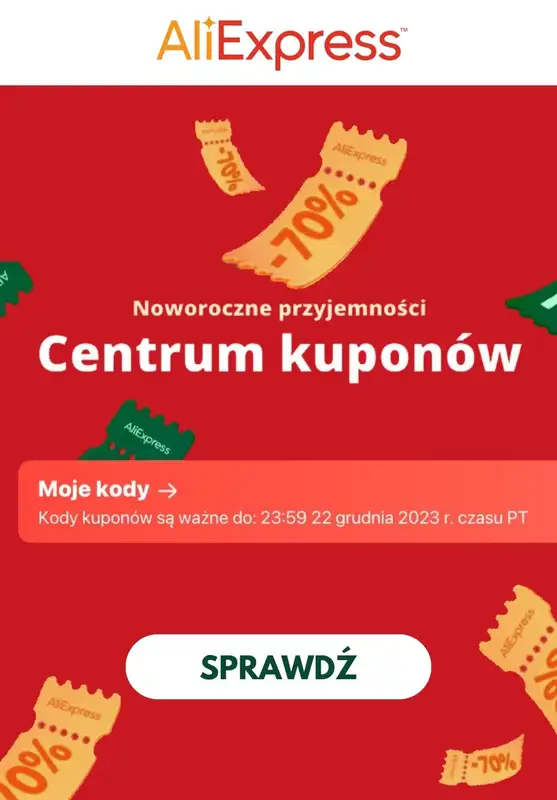 AliExpress - gazetka promocyjna Centrum kuponów! od poniedziałku 18.12 do piątku 22.12