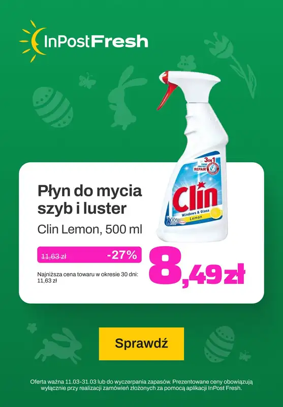 InPost Fresh - zakupy online - gazetka promocyjna Płyn do mycia szyb i luster od piątku 15.03 do niedzieli 31.03