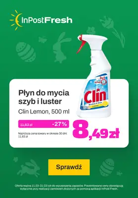 InPost Fresh - zakupy online - gazetka promocyjna Płyn do mycia szyb i luster od piątku 15.03 do niedzieli 31.03 InPost Fresh - zakupy online - gazetka promocyjna Płyn do mycia szyb i luster od piątku 15.03 do niedzieli 31.03
