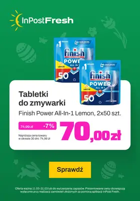 InPost Fresh - zakupy online - gazetka promocyjna 100 sztuk tabletek do zmywarki od piątku 15.03 do niedzieli 31.03 InPost Fresh - zakupy online - gazetka promocyjna 100 sztuk tabletek do zmywarki od piątku 15.03 do niedzieli 31.03