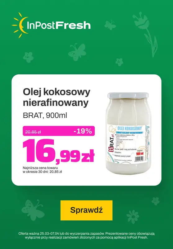 InPost Fresh - zakupy online - gazetka promocyjna Olej kokosowy od środy 27.03 do niedzieli 07.04