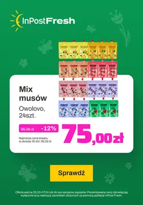 InPost Fresh - zakupy online - gazetka promocyjna Mix musów Owolovo od środy 27.03 do niedzieli 07.04 InPost Fresh - zakupy online - gazetka promocyjna Mix musów Owolovo od środy 27.03 do niedzieli 07.04