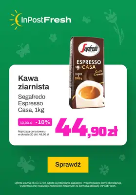 InPost Fresh - zakupy online - gazetka promocyjna Kawa ziarnista Segafredo od środy 27.03 do niedzieli 07.04 InPost Fresh - zakupy online - gazetka promocyjna Kawa ziarnista Segafredo od środy 27.03 do niedzieli 07.04