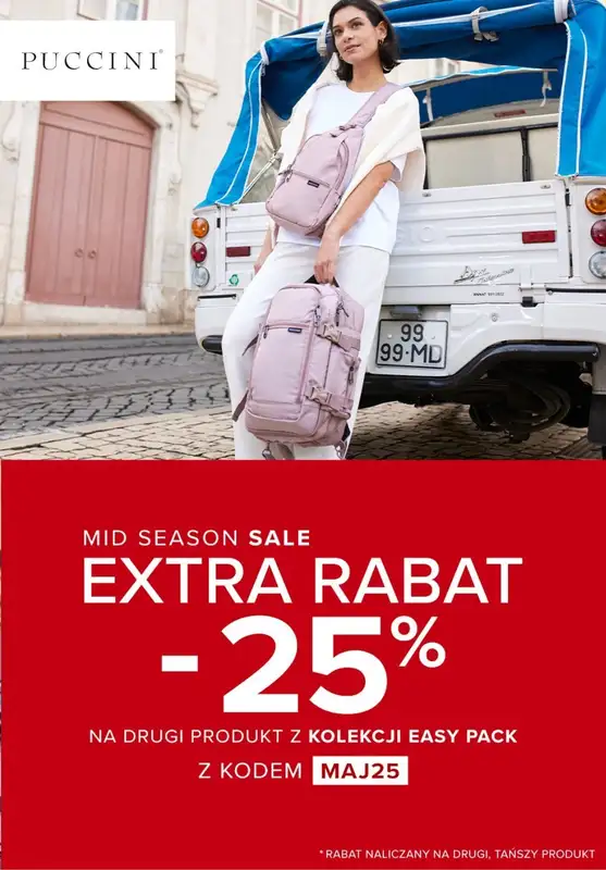 Długi weekend - gazetka promocyjna Puccini | Extra -25% na drugi produkt z kolekcji EASY PACK od poniedziałku 27.05 do niedzieli 02.06