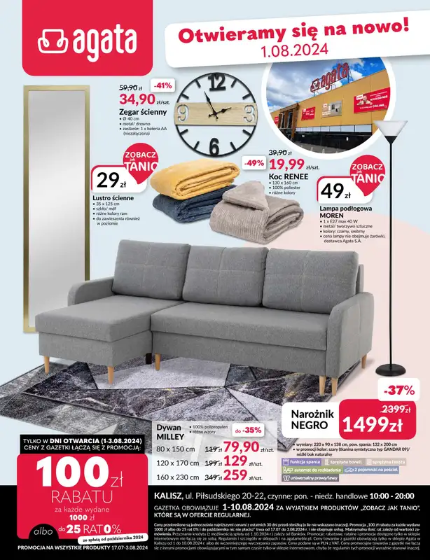 Salony Agata - gazetka promocyjna KALISZ: SALON AGATA OTWIERA SIĘ NA NOWO! Już 01.08.24! od czwartku 01.08 do soboty 10.08